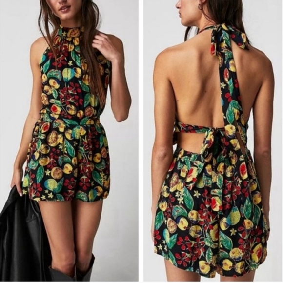 Free People NWT Coral Tide Romper Color Dark Combo - Picture 1 of 6